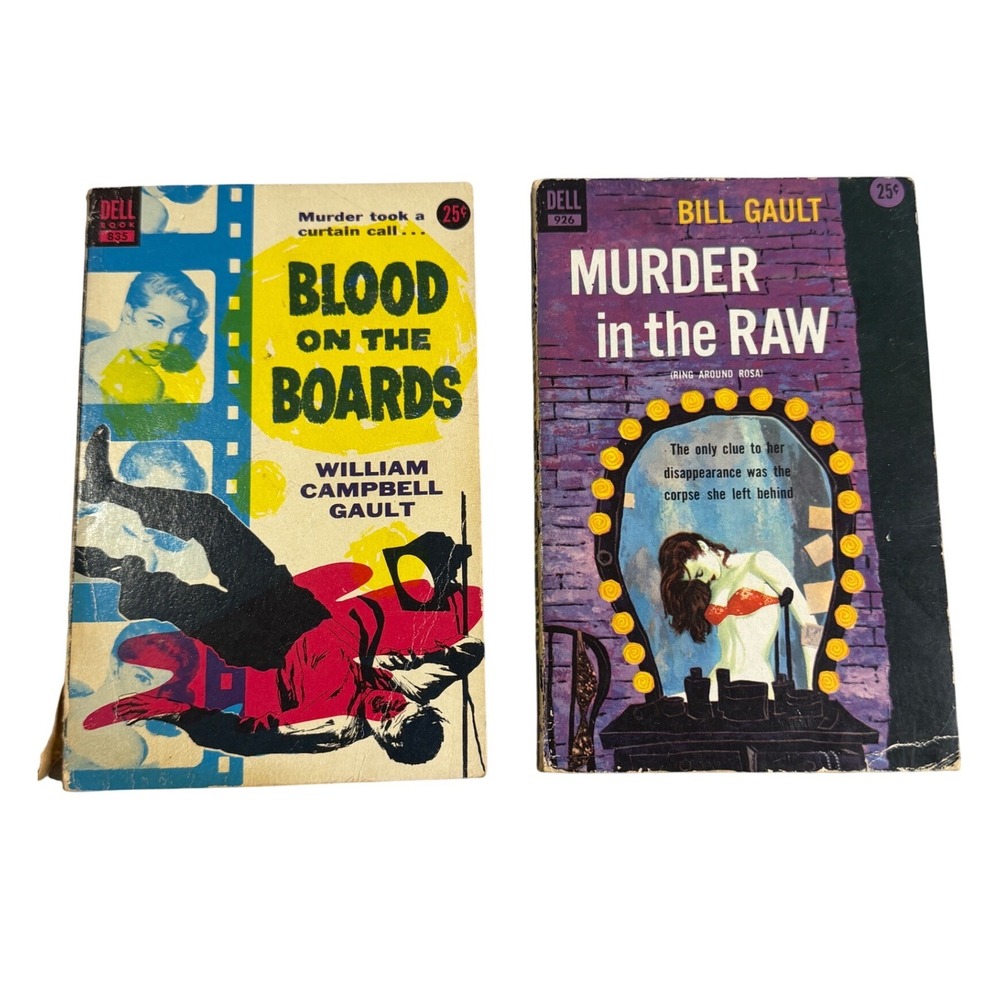 Vintage William Campbell Gault Dell Paperback Lot Blood on the Boards Murder Raw